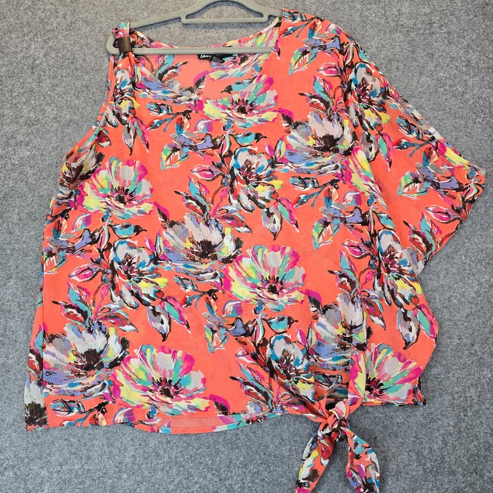 Lane Bryant One Shoulder Side Tie Drama Top Womens 16 Multicolor Sheer Chiffon